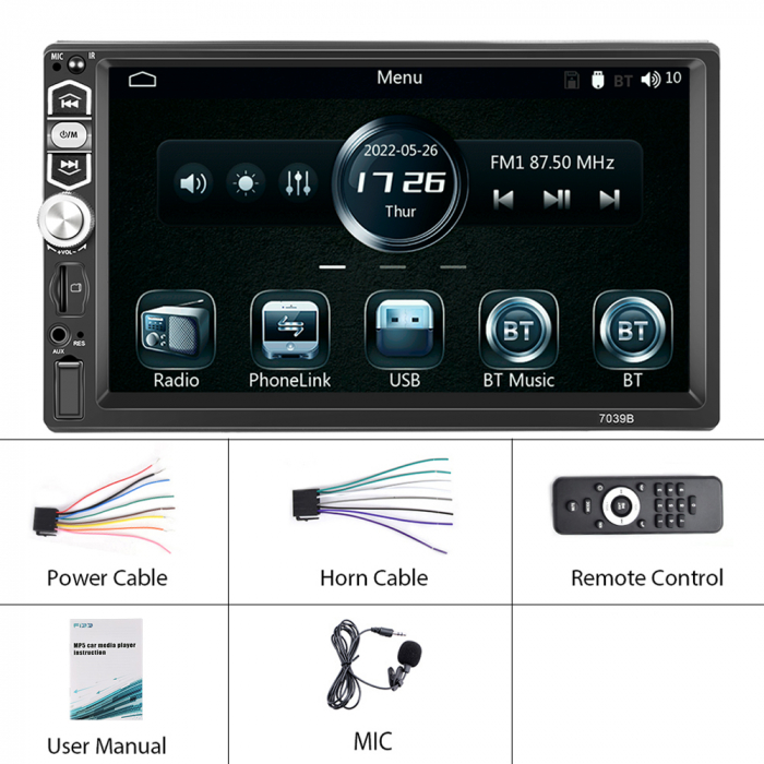 Navigatie MP5 Player Auto 1DIN Universal, CarPlay si Android Auto, Bluetooth, USB frontal, RCA Subwoofer, ecran 7 Inch [7]