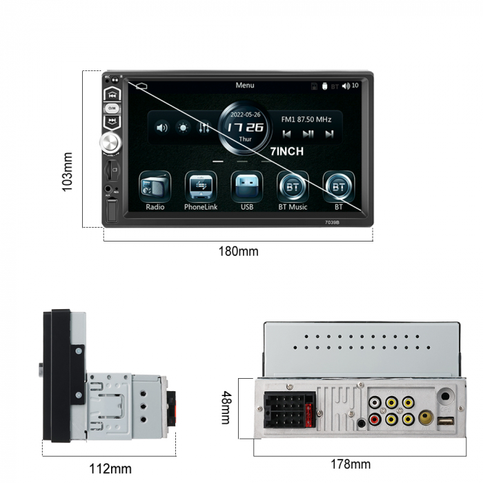Navigatie MP5 Player Auto 1DIN Universal, CarPlay si Android Auto, Bluetooth, USB frontal, RCA Subwoofer, ecran 7 Inch [2]