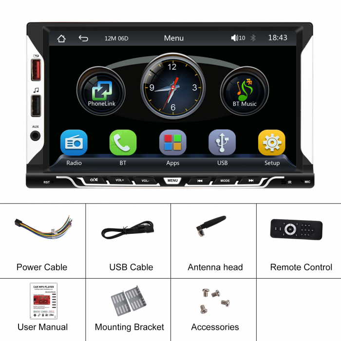 Navigatie MP5 Player Auto 2DIN Universal, cu Carplay si Android Auto Wireless, Bluetooth, USB. 4x60W, ecran tactil 7 inch [7]