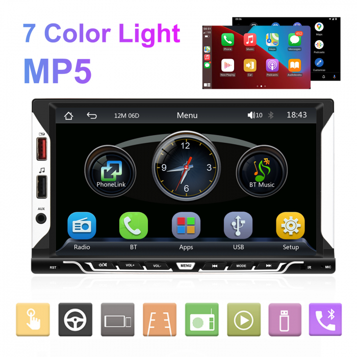 Navigatie MP5 Player Auto 2DIN Universal, cu Carplay si Android Auto Wireless, Bluetooth, USB. 4x60W, ecran tactil 7 inch [3]