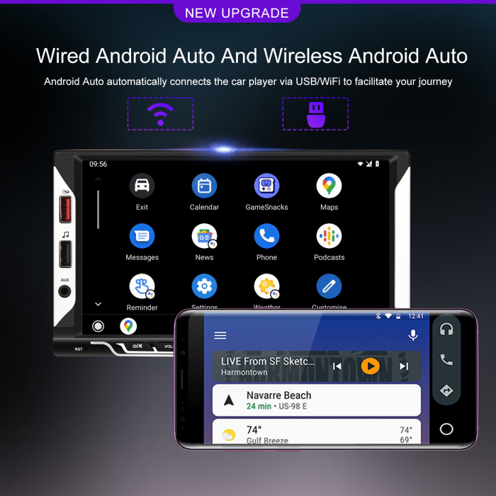 Navigatie MP5 Player Auto 2DIN Universal, cu Carplay si Android Auto Wireless, Bluetooth, USB. 4x60W, ecran tactil 7 inch [9]