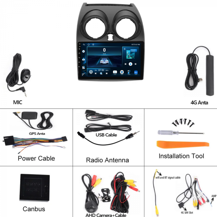 Navigatie Nissan Qashqai (2006-2013), 4GB RAM 64GB Android 12 ,DSP, SIM 4G Carplay si Android auto,ecran 9 Inch [9]