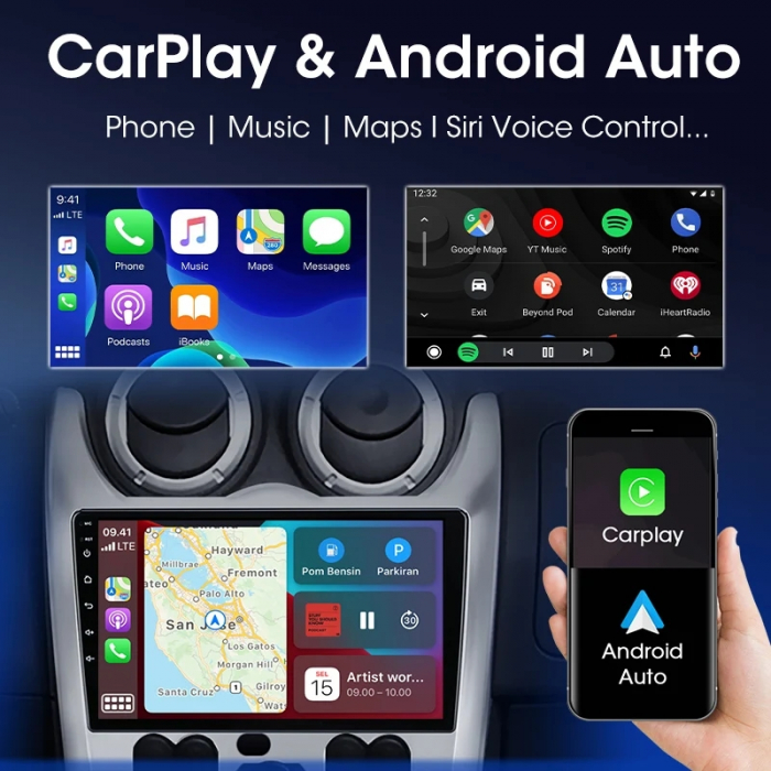 Navigatie Dacia Logan 1 (2008-2013) Android 12, 2GB RAM 32GB ROM, CarPlay si Android Auto, DSP ecran 9 inch [2]