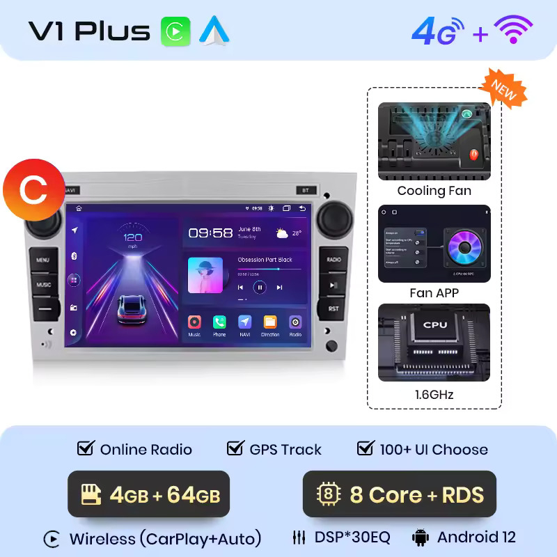 Navigatie Opel Astra, Vectra, Antara, Corsa, Zafira (2005-2011), Android 12, 4GB 64GB, Slot SIM 4G, CarPlay si Android Auto [2]