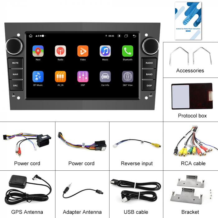 Navigație Opel Astra, Vectra, Antara, Corsa, Zafira (2005-2011), Android 12, 4GB RAM, 64GB ROM, Slot SIM 4G, CarPlay, Android Auto, DSP, ecran 7 inch, conectivitate, integrare smartphone, calitate audio superioară. [9]