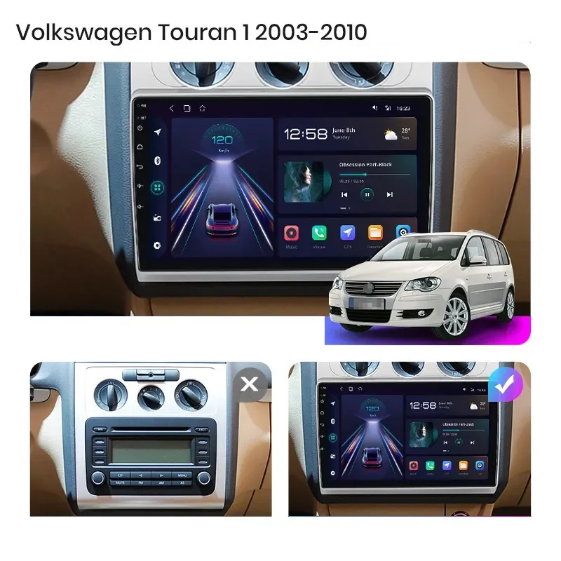 Navigatie Touran 1 (2003-2010) cu Android 12, 8GB RAM 128GB ROM, SLOT SIM 4G, DSP, CarPlay si Android Auto Wi-fi, Youtube, Waze, ecran HD 10.1 Inch [7]