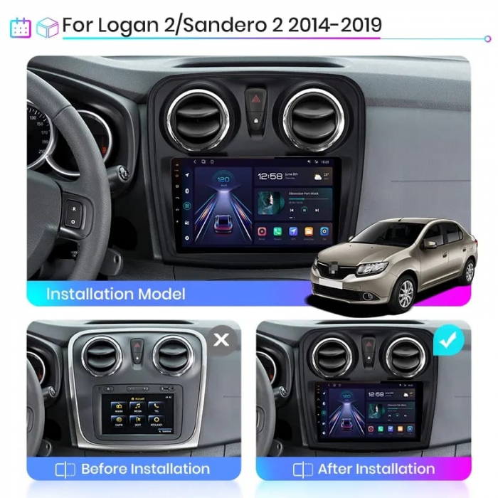 Navigatie Android Dacia Logan|Duster|Sandero (2012-2020) Android 12,DSP 2GB RAM 32GB ROM, Android 12, CarPlay si Android Auto Wi-fi, Youtube, Waze [2]