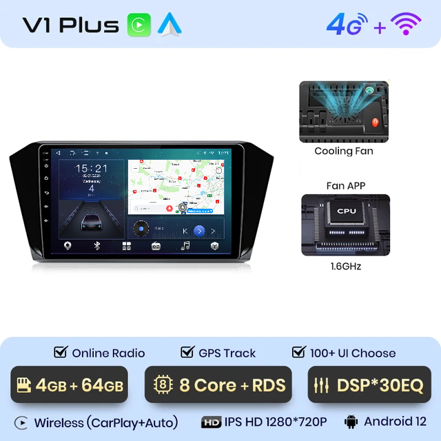 Navigatie Passat B8 (2015-2019) cu Android 12, 4GB RAM 64 GB ROM, SIM 4G, ecran 10.1 Inch,Carplay si Android Auto [4]