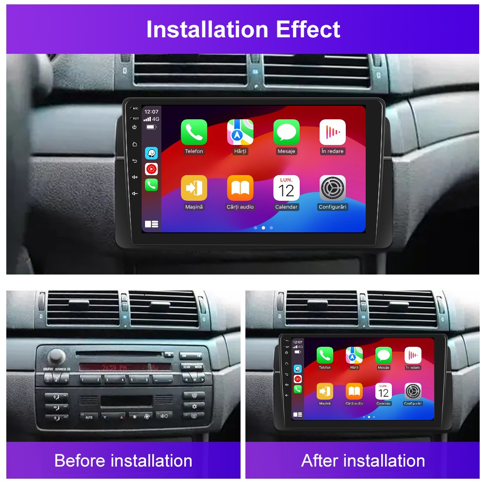 Navigatie BMW E46 (1998-2005) cu Android, 8GB RAM 128GB ROM, cu SLOT SIM 4G, DSP, ecran 9 Inch, Carplay si Android Auto [2]