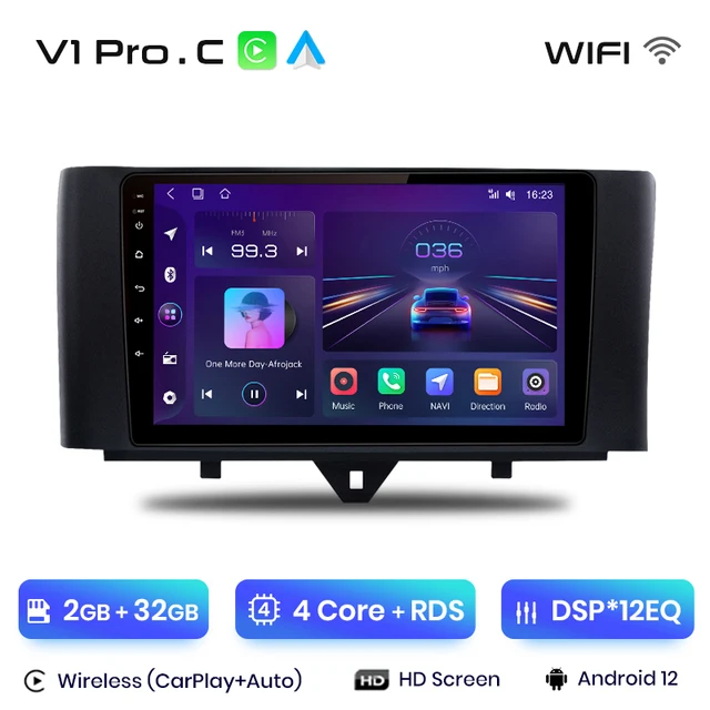 Navigatie Smart Fortwo 451 (2010-2015) cu Android 12 ecran 9 Inch, 2GB RAM 32 GB ROM,DSP, Carplay si Android Auto [2]
