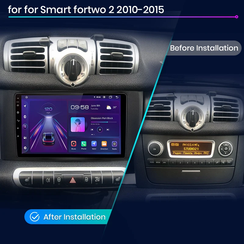 Navigatie Smart Fortwo 451 (2010-2015) cu Android 12 ecran 9 Inch, 2GB RAM 32 GB ROM,DSP, Carplay si Android Auto [3]