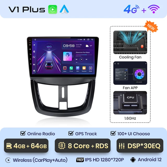 Navigatie Peugeot 207 (2009-2013) cu Android 12 ecran 9 Inch, 4GB RAM 64GB ROM,DSP, SIM 4G Carplay si Android Auto [2]