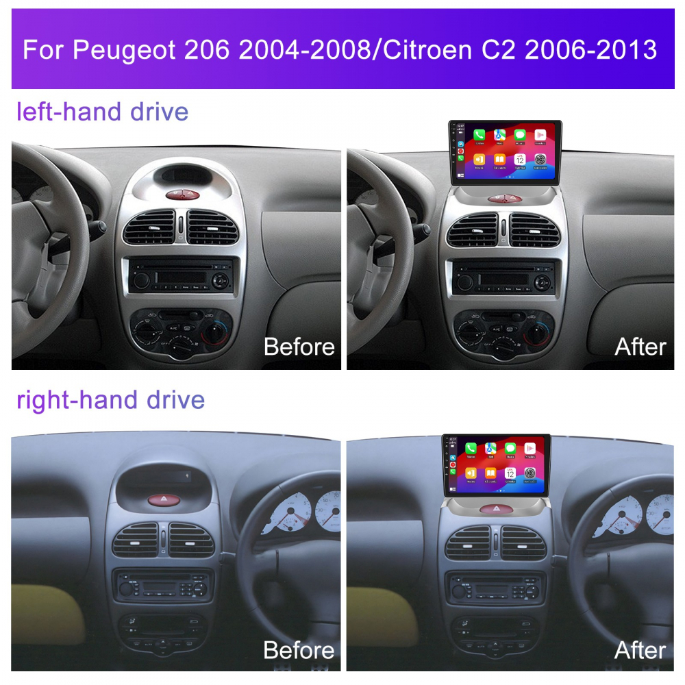Navigatie Peugeot 206 (2004-2008) Citroen C2 (2006-2013) cu Android, 4GB RAM 64GB ROM, cu SLOT SIM 4G, DSP, ecran 9 Inch, Carplay si Android Auto [4]