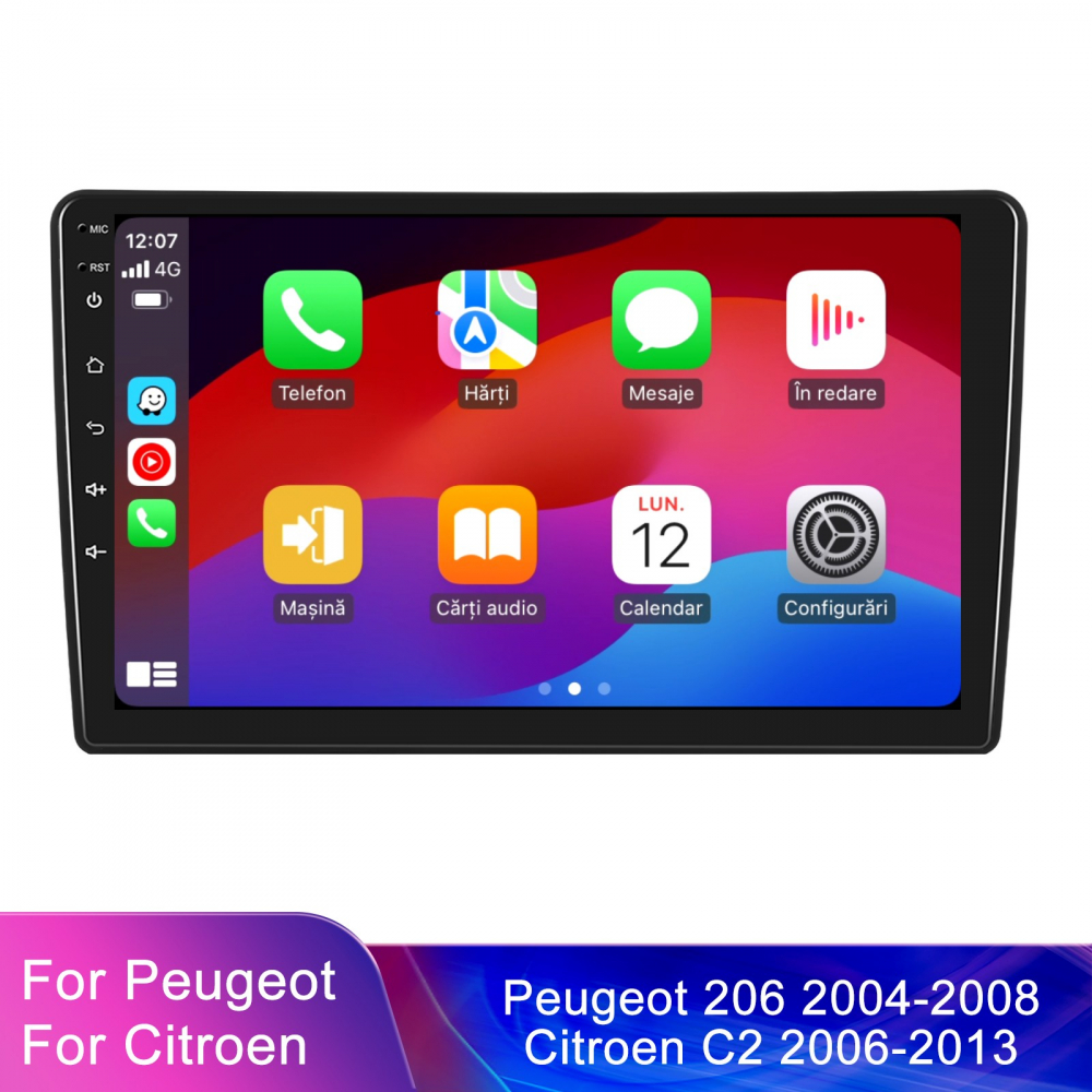 Navigatie Peugeot 206 (2004-2008) Citroen C2 (2006-2013) cu Android, 4GB RAM 64GB ROM, cu SLOT SIM 4G, DSP, ecran 9 Inch, Carplay si Android Auto [6]