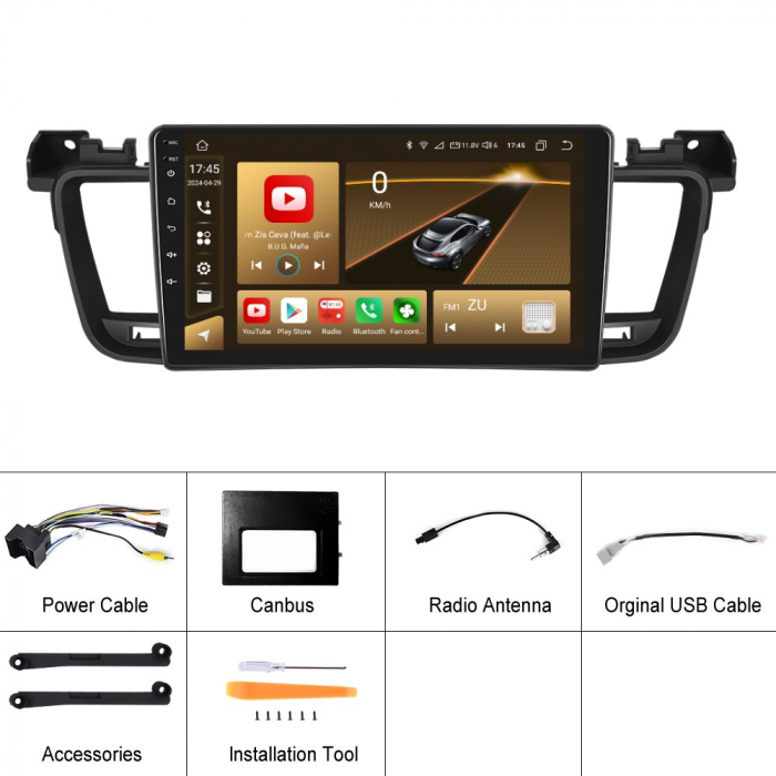 Navigatie Peugeot 508 (2012-2016) cu Android 12, 8GB RAM 128 GB, SLOT SIM 4G, DSP, CarPlay si Android Auto, ecran 9 inch [12]