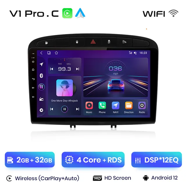 Navigatie Peugeot 308/408 (2006-2014) cu Android 12 ecran 9 Inch, 2GB RAM 32 GB ROM,DSP, Carplay si Android Auto [2]