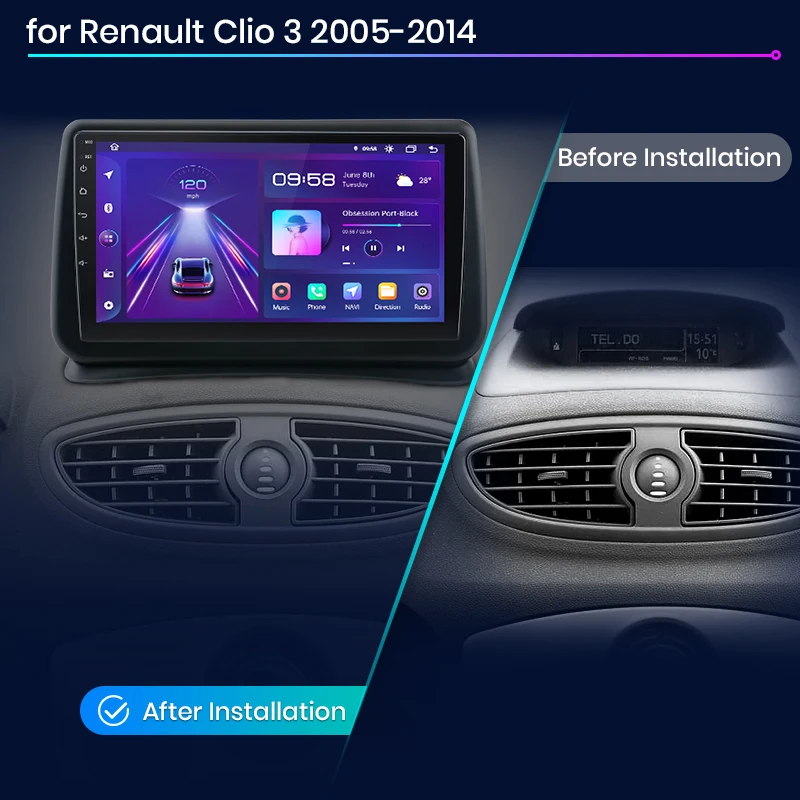 Navigatie Renault Clio 3 (2005-2014), 8GB RAM 128GB ROM, SIM 4G , DSP, Android 12, CarPlay si Android Auto Wi-fi, Youtube, Waze, ecran HD 9 Inch [4]