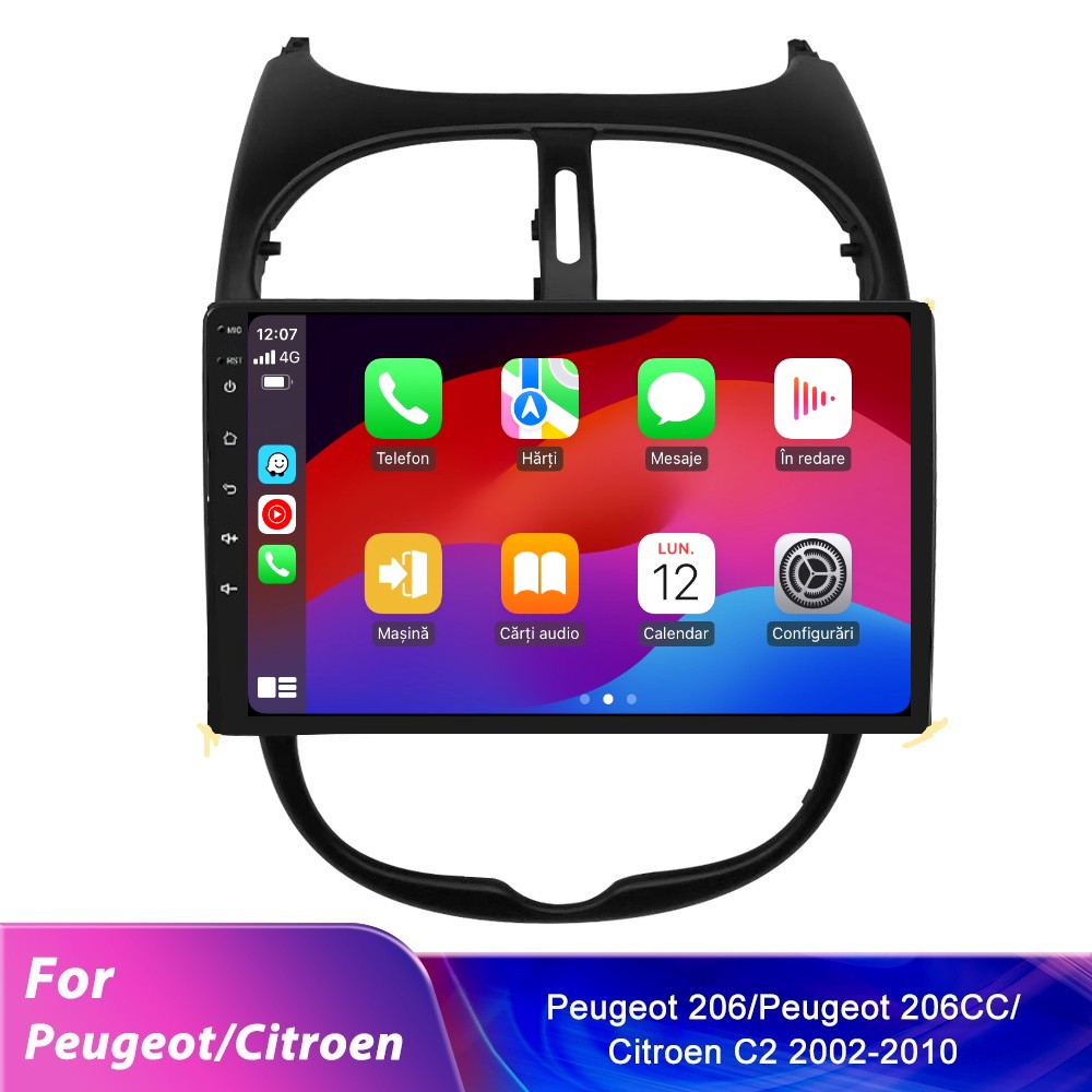 Navigatie Peugeot 206 Citroen C2 (2002-2010) OEM cu Android, 4GB RAM 64GB ROM, cu SOLT SIM 4G, DSP, ecran 9 Inch,Carplay si Android Auto [5]
