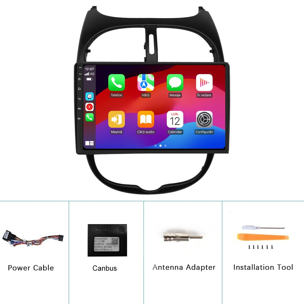 Navigatie Peugeot 206 Citroen C2 (2002-2010) OEM cu Android, 4GB RAM 64GB ROM, cu SOLT SIM 4G, DSP, ecran 9 Inch,Carplay si Android Auto [9]
