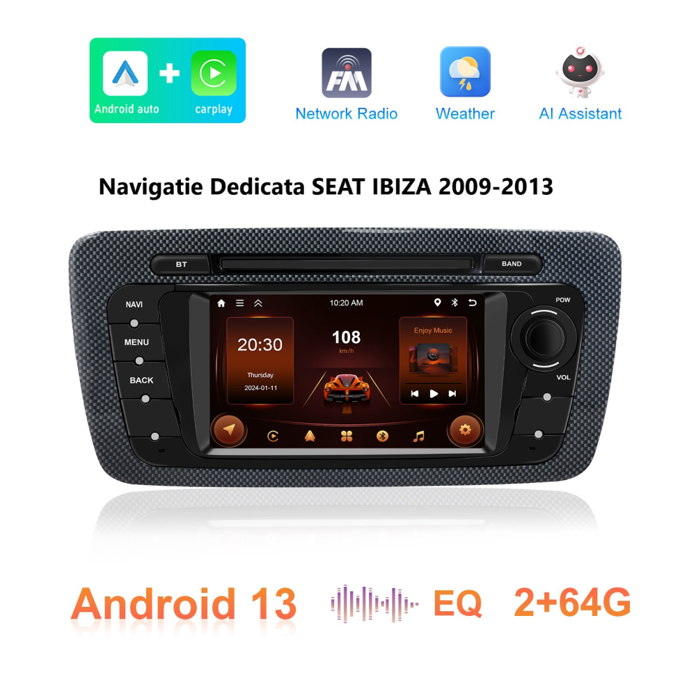 Navigație Seat Ibiza (2009-2013) cu Android, 2GB RAM 64GB ROM, DSP, ecran 7 inch, Carplay si Android Auto [3]