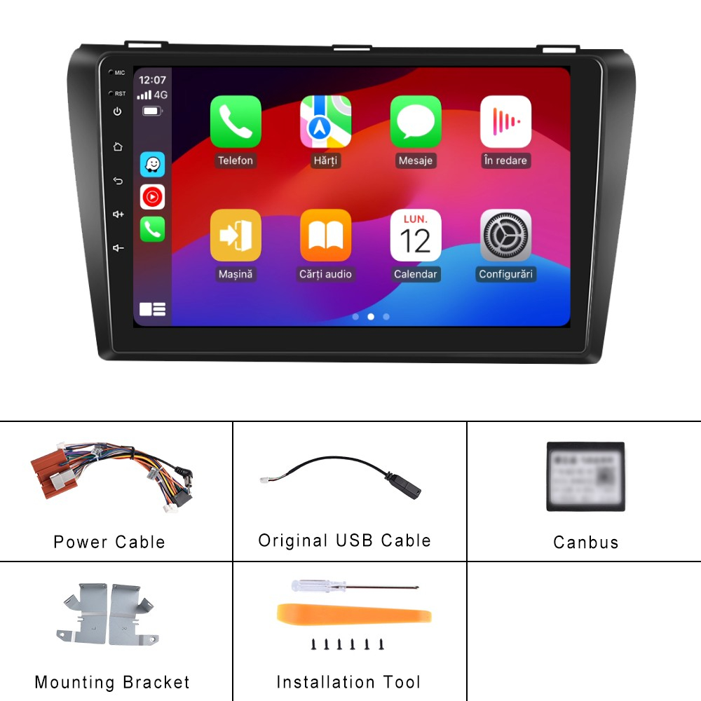 Navigatie Mazda 3 (2006-2012) cu Android, 8GB RAM 128GB ROM, cu SLOT SIM 4G, DSP, ecran 9 Inch,Carplay si Android Auto [10]