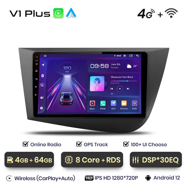 Navigatie Seat Leon MK2 (2005-2012), 4GB RAM 64GB Android 12, 4G SIM, DSP, Carplay si Android auto, dedicata, ecran 9 inch [2]