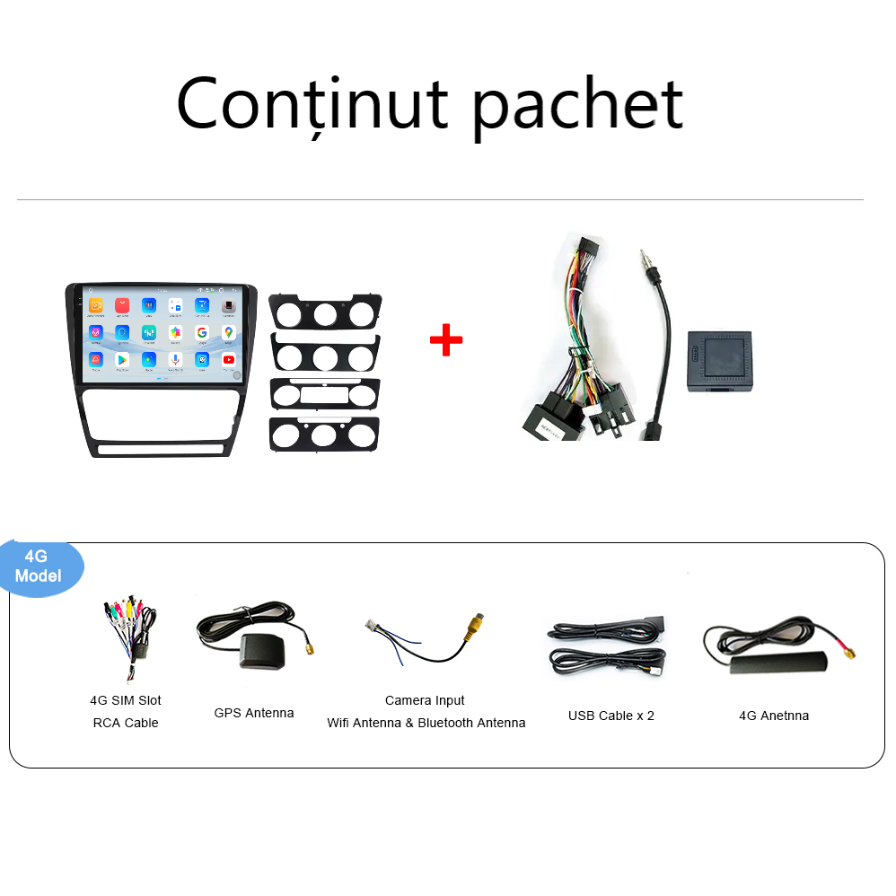 Navigatie Skoda Octavia 2 (2004-2013) Android 14, 12GB RAM, 256GB ROM, Ecran 10.33 inch 2K QLED, Ramă Neagră [5]