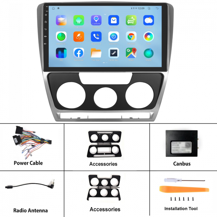 Navigatie Skoda Octavia 2 (2004-2013) cu Android 12, 2GB 32GB, DSP, CarPlay si Android Auto, ecran 10.1 Inch [11]