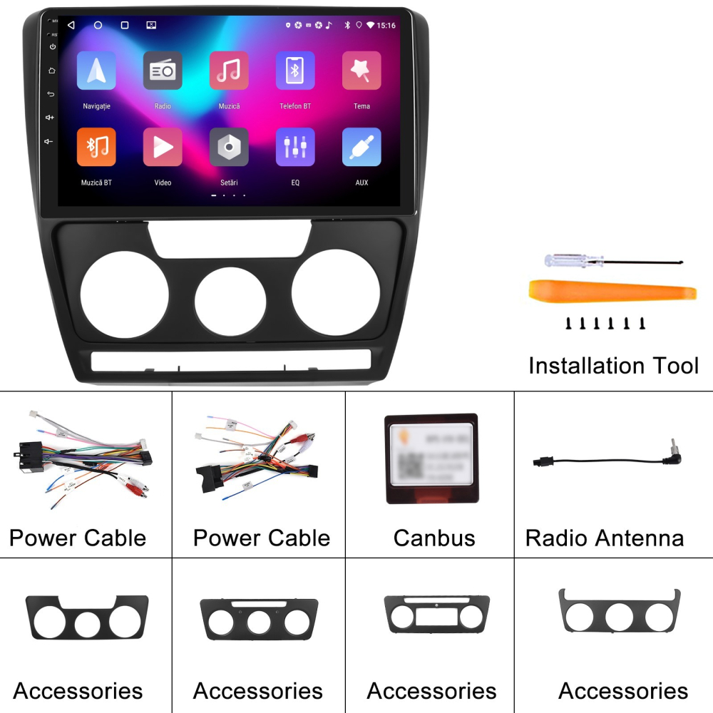 Navigatie Skoda Octavia 2 (2004-2013) cu Android 13, 4GB RAM 64GB ROM, CarPlay si Android Auto Wi-fi, Youtube, Waze, ecran HD 10.1 Inch [8]