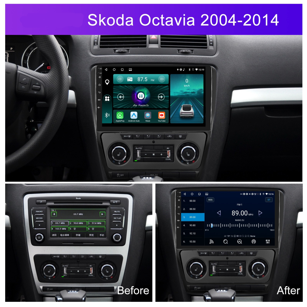 Navigatie Skoda Octavia 2 (2004-2013) cu Android 13, 4GB RAM 64GB ROM, CarPlay si Android Auto Wi-fi, Youtube, Waze, ecran HD 10.1 Inch [2]