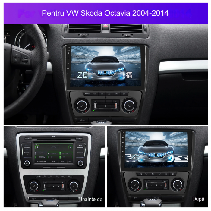 Navigatie Skoda Octavia 2 (2004-2013) cu Android 13, 4GB RAM 64GB ROM, CarPlay si Android Auto Wi-fi, Youtube, Waze, ecran HD 10.1 Inch [7]