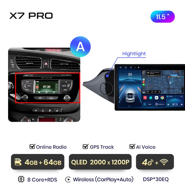 Navigatie Kia Ceed (2012-2018) 11.5 inch 2000x1200P 2K QLED cu Android 12, DSP 4GB RAM 64GB ROM, CarPlay si Android Auto si SIM 4G [3]