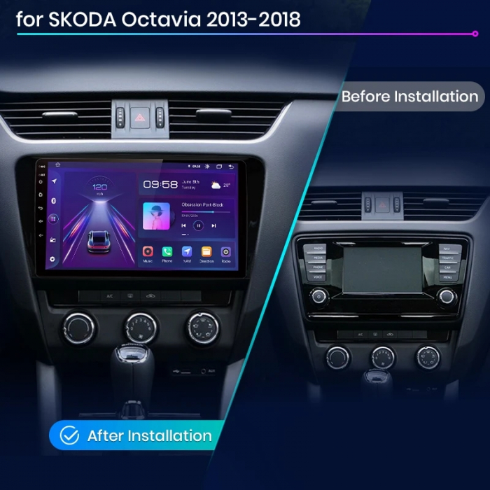 Navigatie Skoda Octavia 3 (2013-2018), Android 12, 4GB 64GB, SIM 4G, CarPlay si Android Auto ecran 10.1 Inch [3]