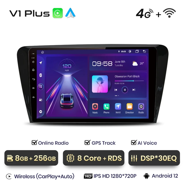 Navigatie Skoda Octavia 3 (2013-2018), Android 12, 8GB 128GB, SIM 4G, CarPlay si Android Auto ecran 10.1 Inch [2]