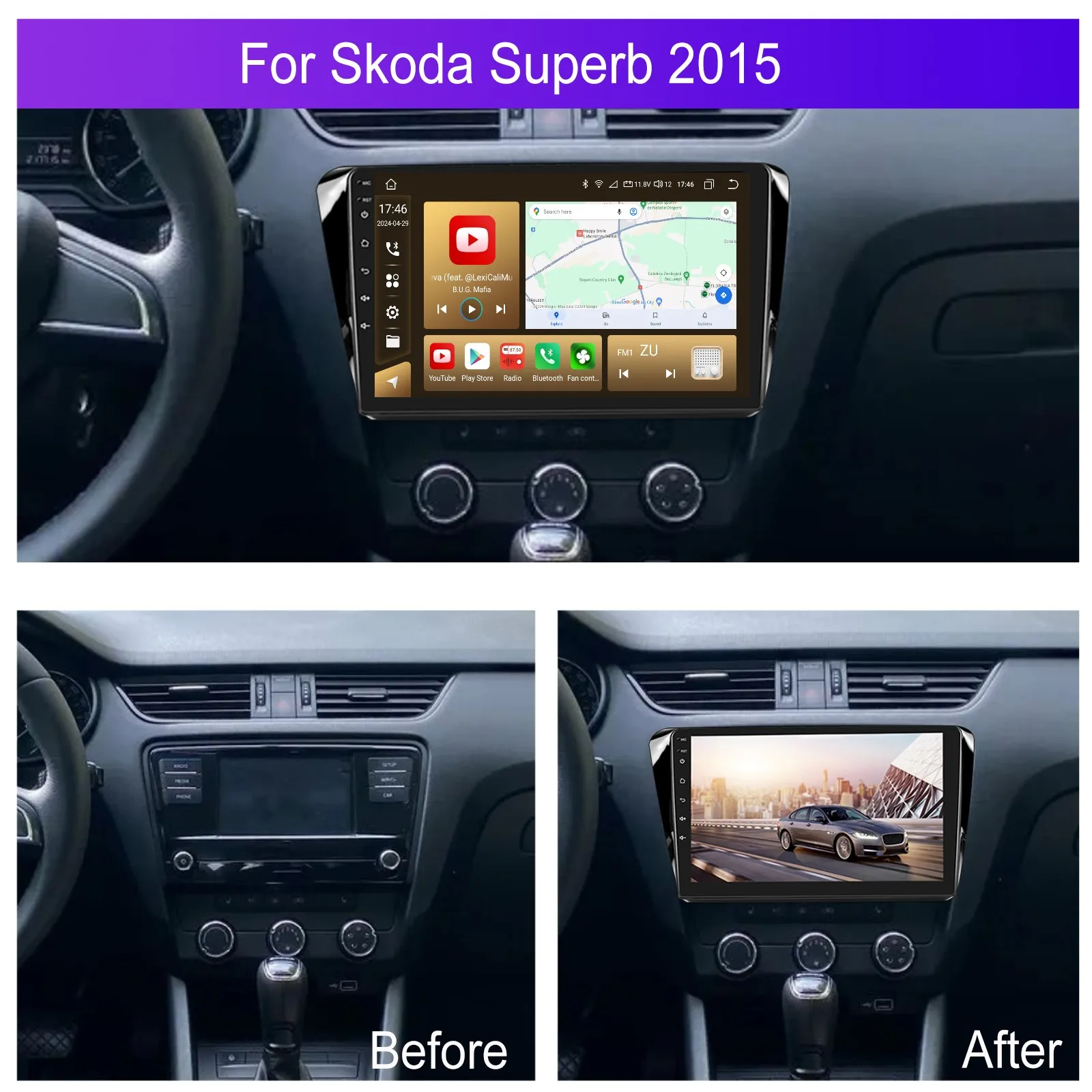 Navigatie Skoda Superb 3 (2015-2019) cu Android 12, 2GB RAM 32GB ROM ecran 10.1 Inch,Carplay si Android Auto [4]