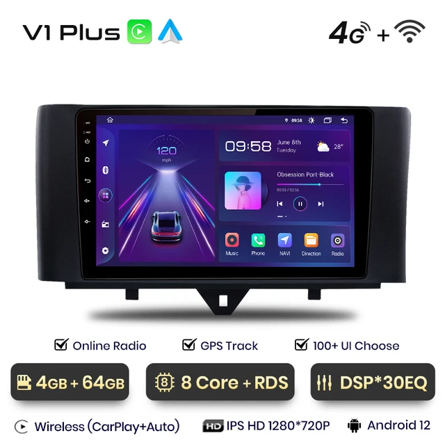Navigatie Smart Fortwo 451 (2010-2015) cu Android 12 ecran 9 Inch, 4GB RAM 64GB ROM,DSP, SIM 4G Carplay si Android Auto [2]