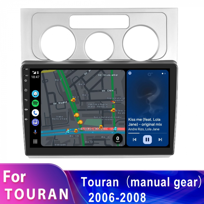 Navigatie Touran 1 (2003-2010) cu Android 12, 4GB RAM 64GB ROM, DSP, CarPlay si Android Auto Wi-fi, Youtube, Waze, ecran HD 10.1 Inch [9]