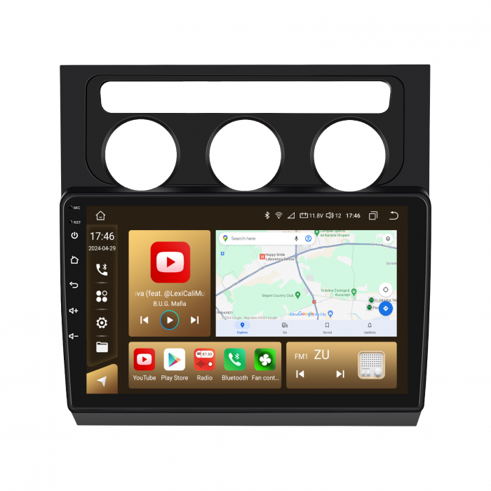 Navigatie Touran 1 (2003-2010) cu Android 12, 8GB RAM 128GB ROM, SLOT SIM 4G, DSP, CarPlay si Android Auto Wi-fi, Youtube, Waze, ecran HD 10.1 Inch Rama Neagra [9]