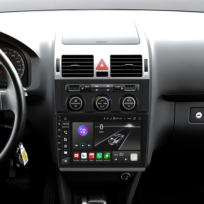 Navigatie Touran 1 (2003-2010) cu Android 12, 8GB RAM 128GB ROM, SLOT SIM 4G, DSP, CarPlay si Android Auto Wi-fi, Youtube, Waze, ecran HD 10.1 Inch Rama Neagra [5]