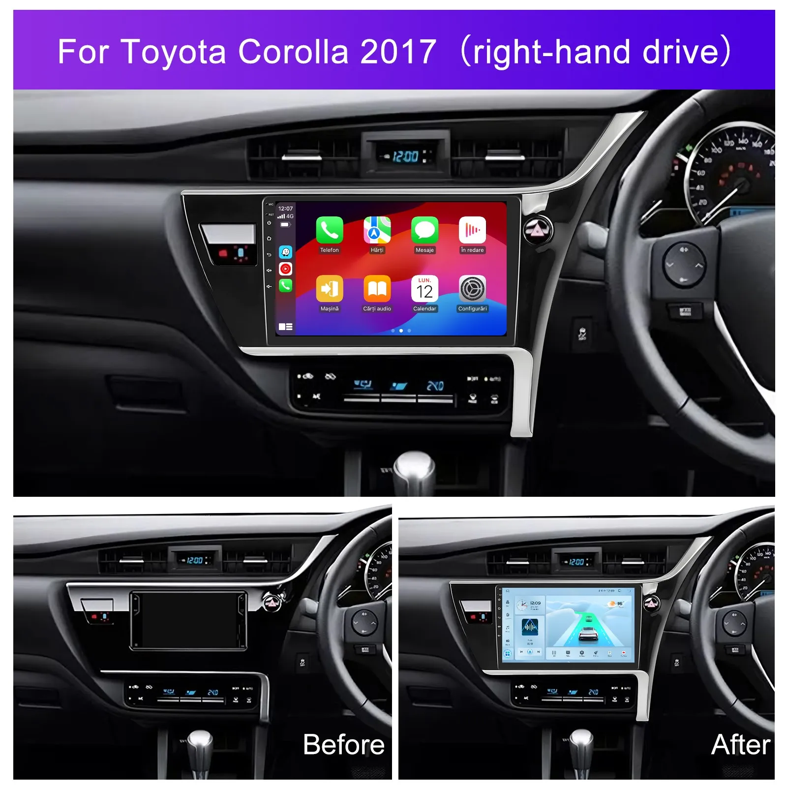 Navigatie Toyota Corolla (2017-2018), Android 12, 2GB RAM 32GB, DSP, Carplay si Android auto, ecran 9 inch [2]