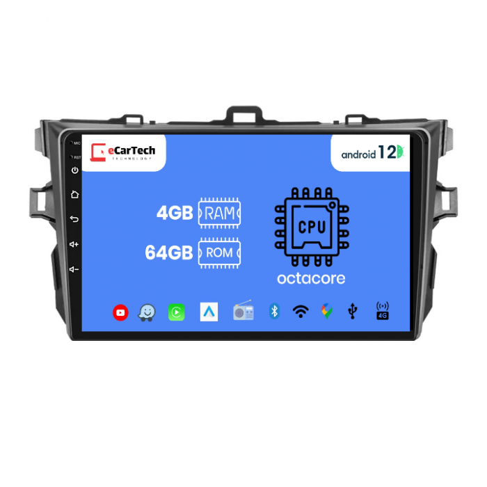 Navigatie Toyota Corolla (2009-2013), Android 12, 4GB RAM 64GB, SIM 4G, DSP, Carplay si Android auto, ecran 9 inch [3]