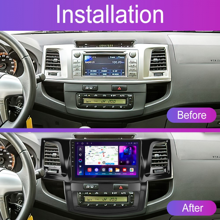 Navigatie Toyota Hilux (2005-2014), cu Android 12, 8GB RAM 128GB ROM, DSP, SIM 4G, CarPlay si Android Auto Wi-fi, Youtube, Waze, ecran HD 9 Inch [2]