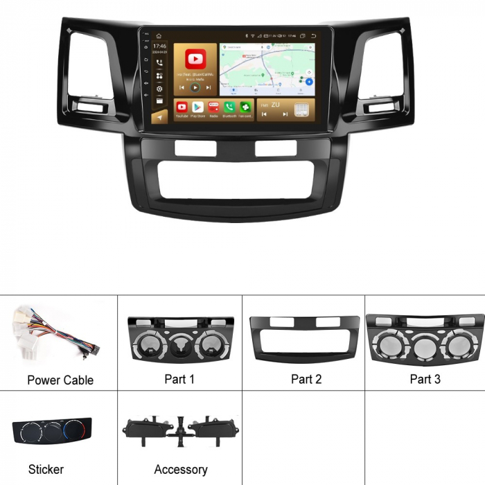 Navigatie Toyota Hilux (2005-2014), cu Android 12, 8GB RAM 128GB ROM, DSP, SIM 4G, CarPlay si Android Auto Wi-fi, Youtube, Waze, ecran HD 9 Inch [13]
