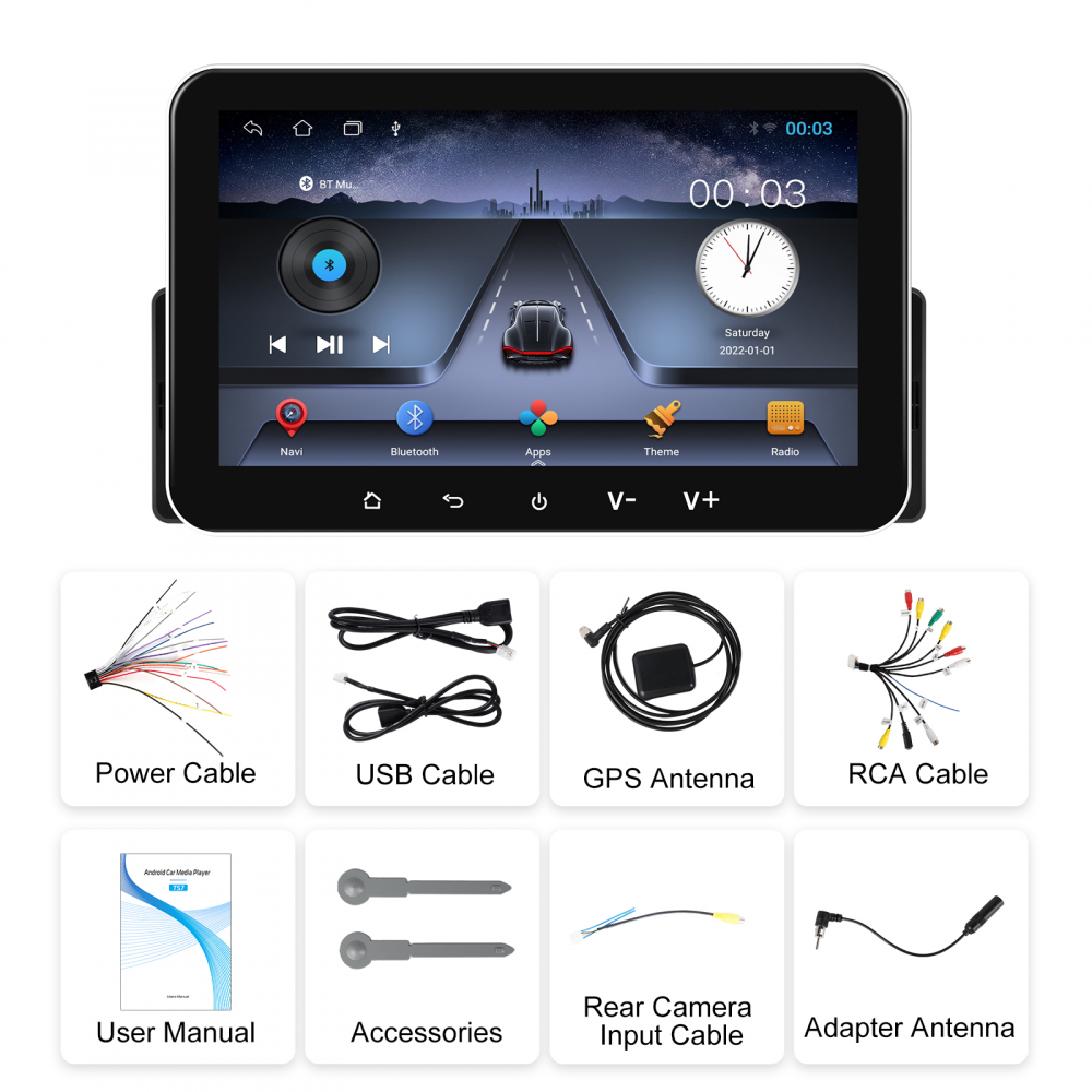 Navigatie Universala 1DIN, 2+32GB, Android 15, CarPlay si Android Auto, Topway, USB, Bluetooth ecran 7 inch negru [13]