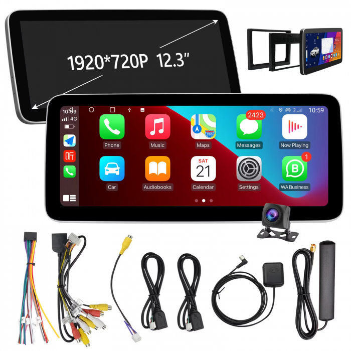 Navigatie GPS universala 1DIN, Android 13, 4GB 32GB, slot Cartela SIM 4G, ecran 12.3 Inch, 1280x720P FHD, CarPlay si Android Auto wifi [2]