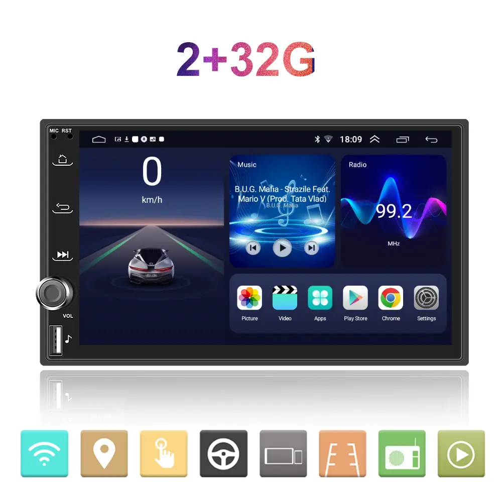Navigatie Universala 2DIN, 2GB RAM, CarPlay si Android Auto wifi, USB Frontal, DSP, ecran de 7 inch [4]