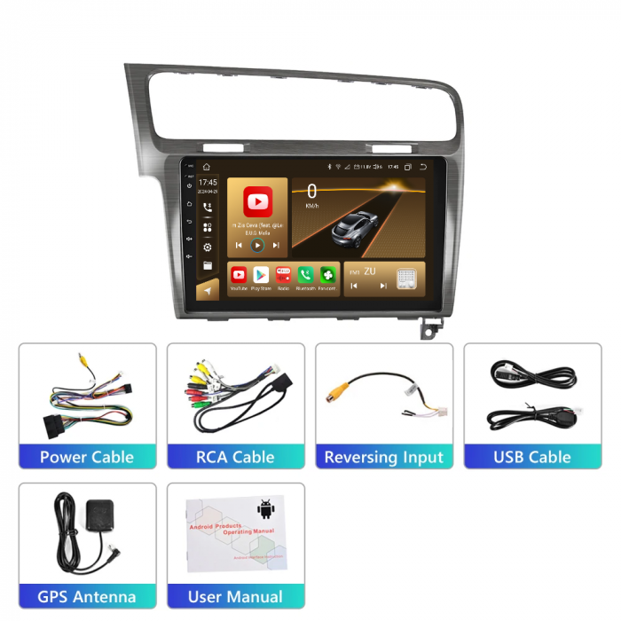 Navigatie Volkswagen Golf 7 (2012-2020) Android 12, 4GB RAM 64GB ROM, DSP, SIM4G, CarPlay si Android Auto Wi-fi, Youtube, Waze, ecran HD 10.1 Inch [11]