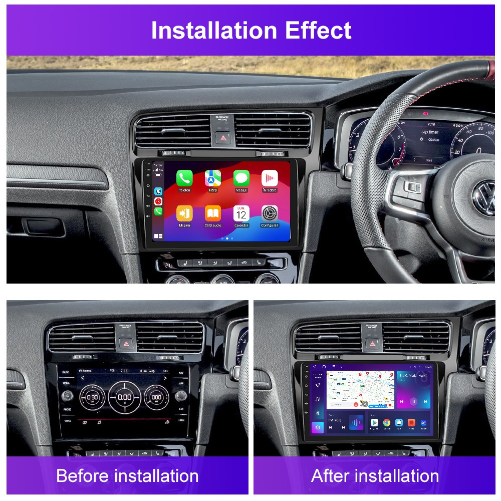 Navigatie Volkswagen GOLF 7 (2012-2020) Android 12, 8GB RAM 128GB, SLOT SIM 4G, DSP, CarPlay si Android Auto Wi-fi, Youtube, Waze, ecran HD 10.1 Inch - NEGRU [4]