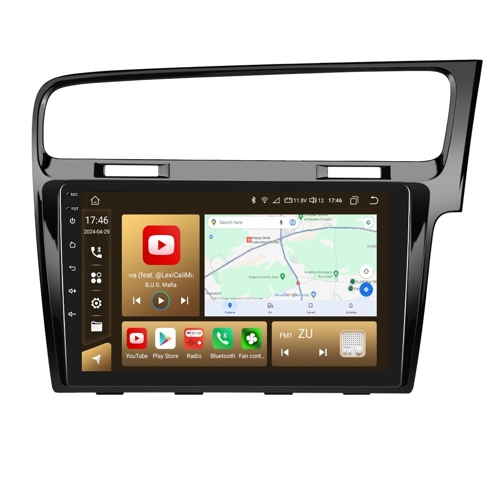 Navigatie Volkswagen GOLF 7 (2012-2020) Android 12, 8GB RAM 128GB, SLOT SIM 4G, DSP, CarPlay si Android Auto Wi-fi, Youtube, Waze, ecran HD 10.1 Inch - NEGRU [1]
