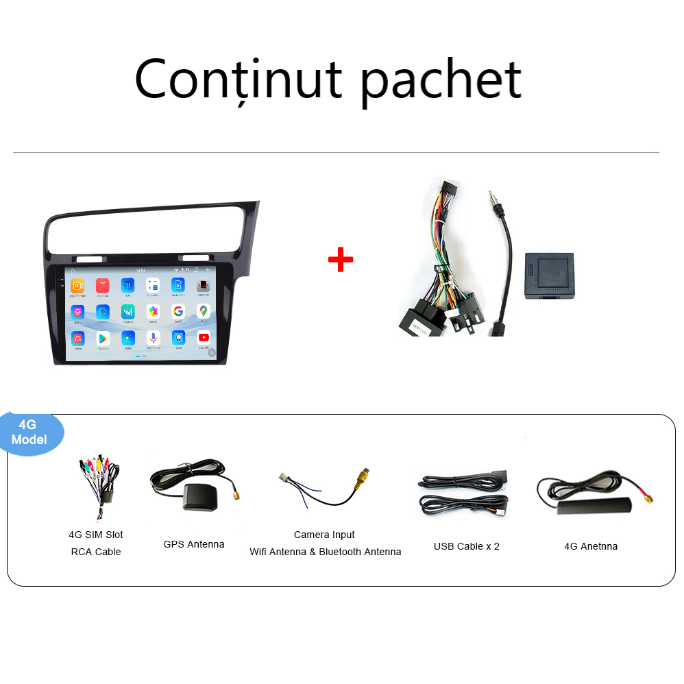 Navigatie Volkswagen Golf 7 (2012-2020) Android 14, 12GB RAM, 256GB ROM, Ecran 10.33 inch 2K QLED, Ramă Neagră [5]